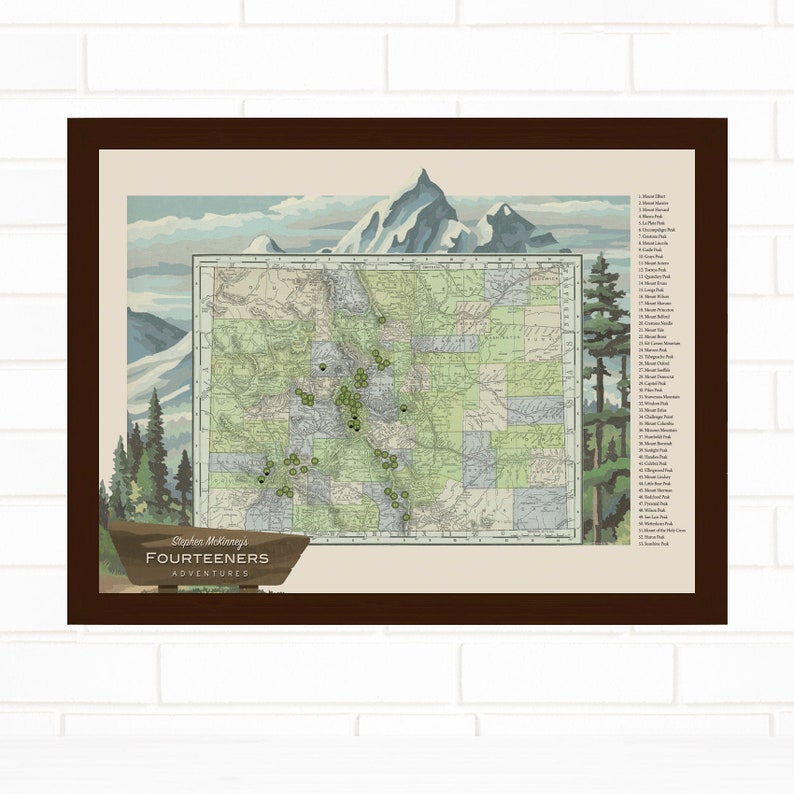 Travel Gift Colorado Hiking Gift Personalized Colorado 14er Mountain Push Pin Map Fourteener Pushpin Map Art