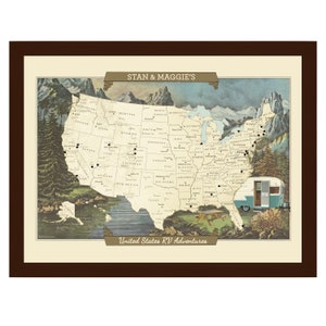 Personalized RV Camping Push Pin Travel Map: USA Road Trip Gift