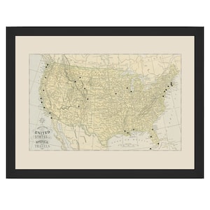Personalized Vintage USA Pushpin Travel Map, United States Push Pin Map