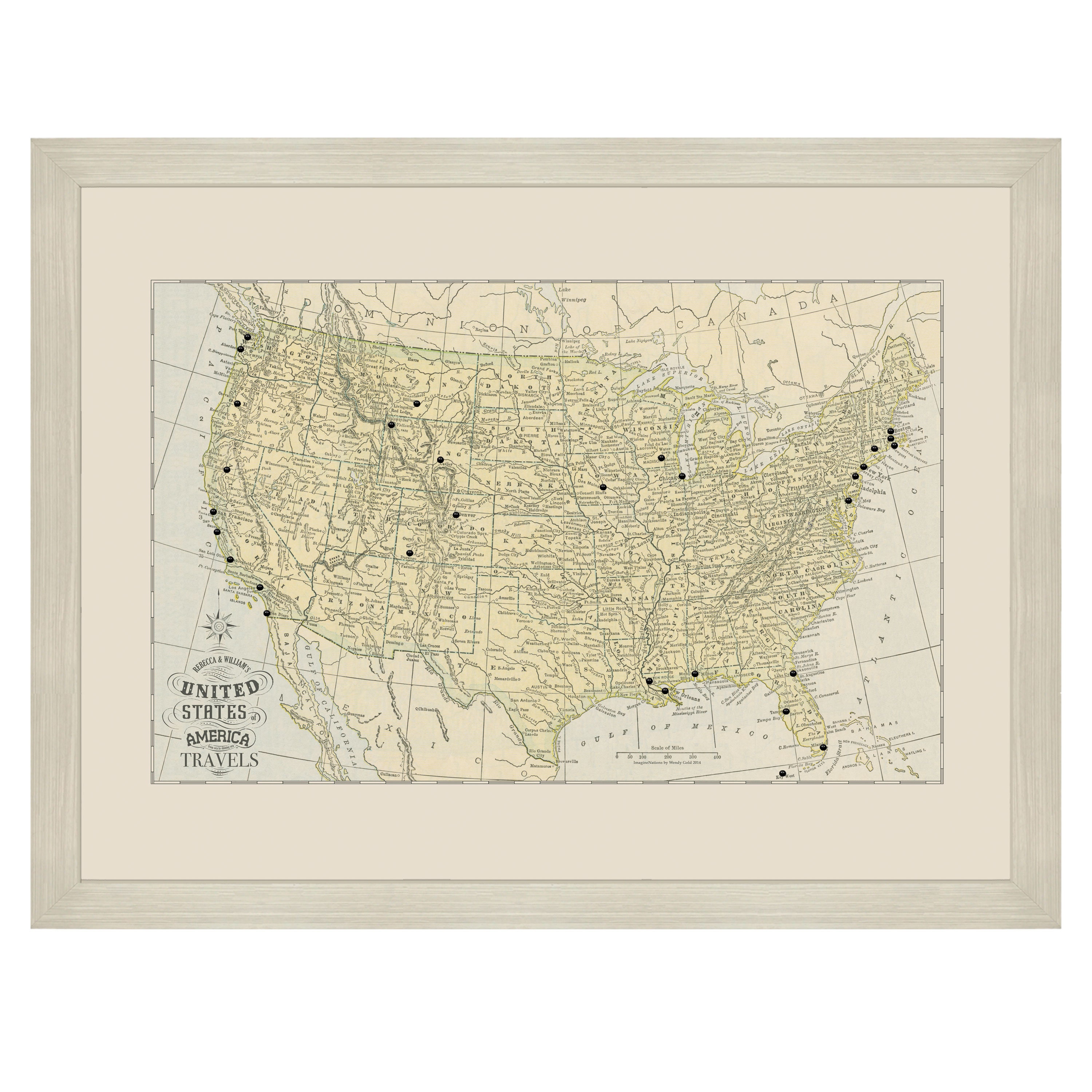Personalized Vintage USA Pushpin Travel Map, United States Push Pin Map ...