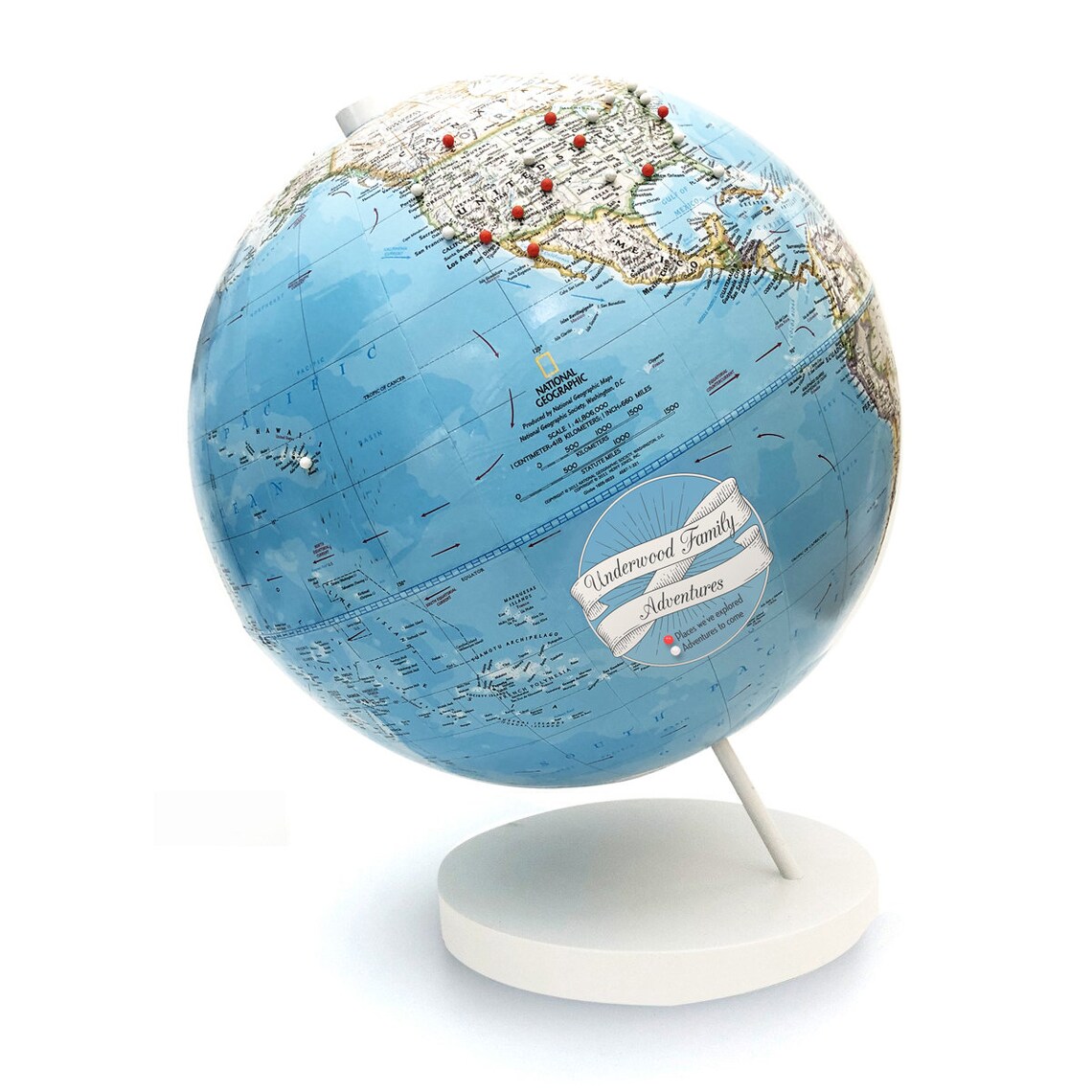 Push Pin Globe With Personalized Legend Blue Travel Globes Etsy