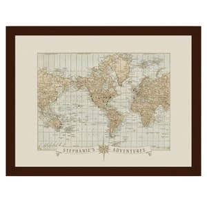 Adventures around the World Push Pin Map, Travel Gift, Personalized Push Pin Travel Map, Pin Board World Map to Track your Travels