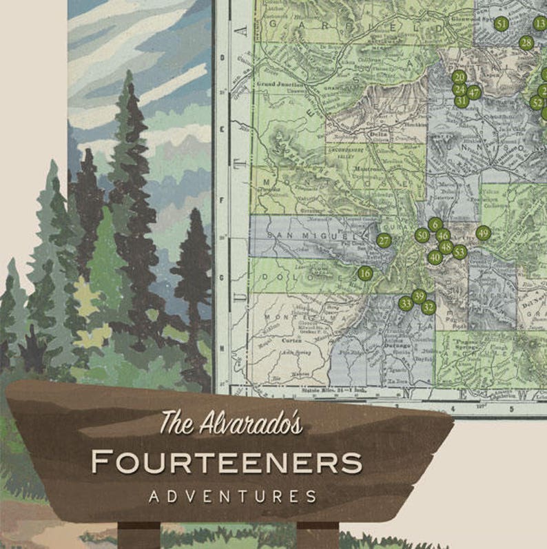 Travel Gift Colorado Hiking Gift Personalized Colorado 14er Mountain Push Pin Map Fourteener Pushpin Map Art