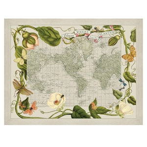 Botanical Bloom Push Pin World Map, Mother&#39;s Day Gift