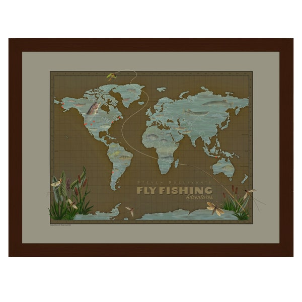 Personalized Fly Fishing World Push Pin Travel Map