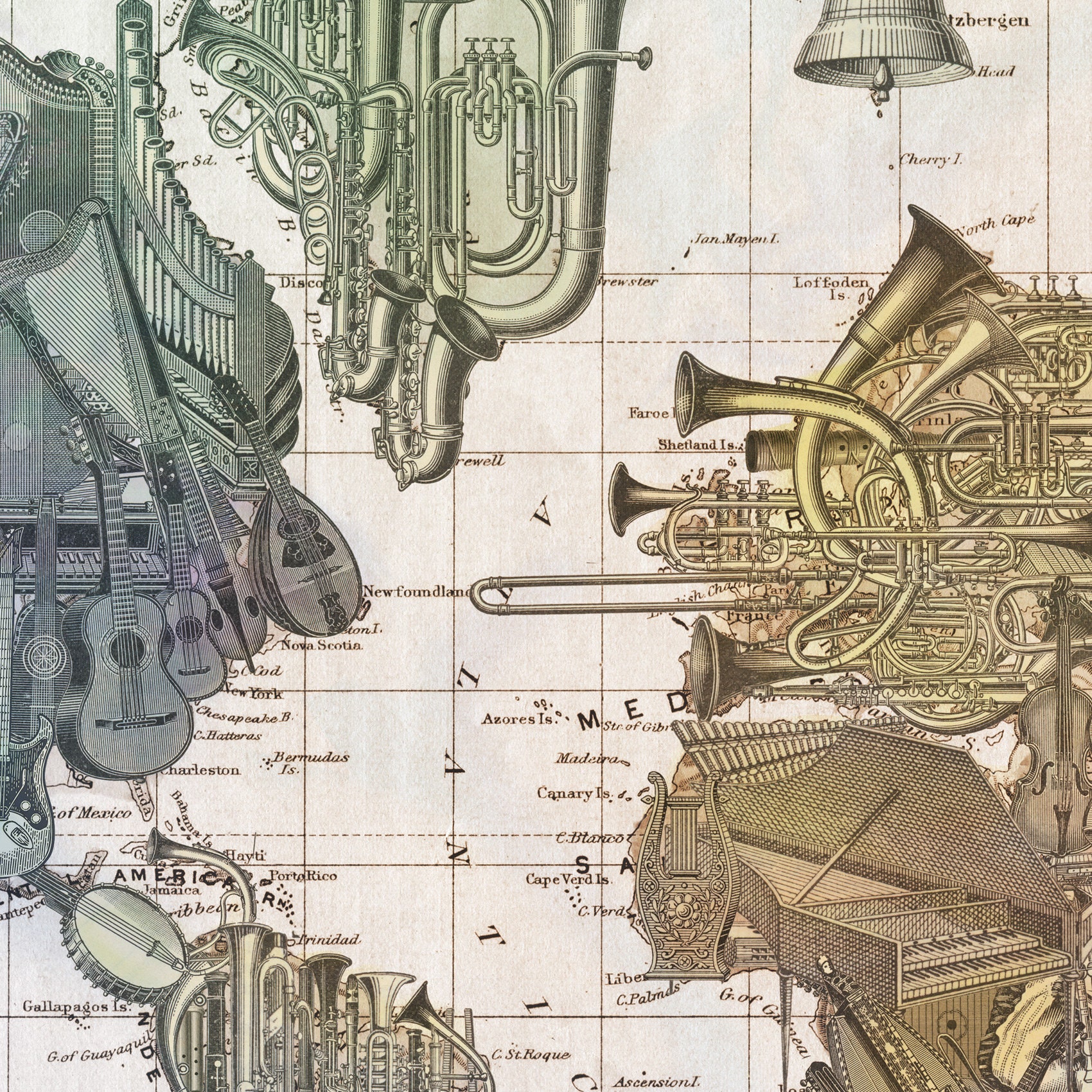 Music World Fine Map Art Print Music World Map Fine Art Print Etsy