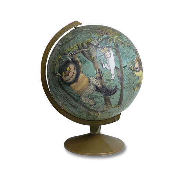 Vintage Globe Art, Where The Wild Things Are, Cut from the Book, World Globe Art