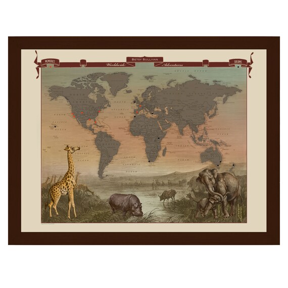 Personalized Animal Safari Push Pin Travel Map Wall Art - Etsy Canada Personalized Animal Safari Push Pin Travel Map Wall Art - Etsy Canada