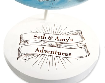 Custom Engraved Burst Banner Push Pin Globe, Travel Globe with pins, World Globe with Pins,  Personalized Travel Gift