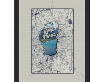 Lake Tahoe Vintage Map Art, Tahoe Map Fine Art Print