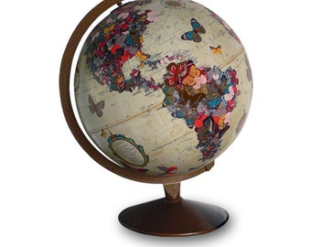 Butterfly Vintage Decoupage Globe Art,  Butterfly Globe