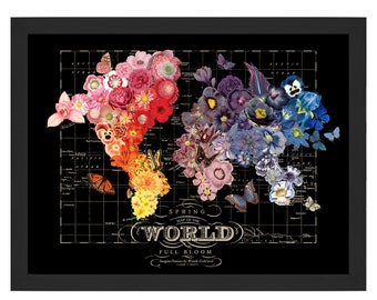 Full Bloom Flowers Map of the World Map Art Print by Wendy Gold,  Flower Map