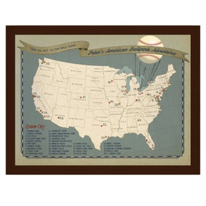 Personalized Baseball Stadium Push Pin Map: Vintage Style Ballpark Tracker