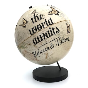 Push Pin Globe World Awaits, Travel Globe with Pins, Globe Art image 5