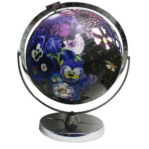 Vintage Globe Art, Bloom, Flower Globe, Black World Globe Art image 2