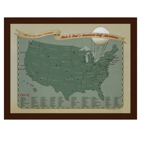 Top 100 USA Golf Courses Push Pin Travel Map, Personalized Golf Gift, Dad Golf Gift, Golf Father's Day Gift