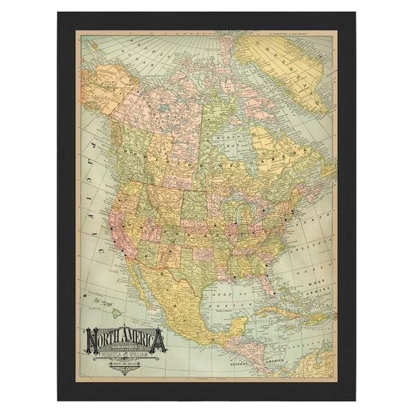 Personalized North America Blue Push Pin Travel Map