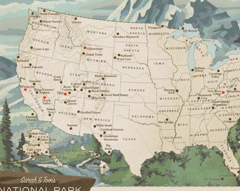 National Parks USA Push Pin Map, National Park Map, National Park Road Trip Map, National Park Gift