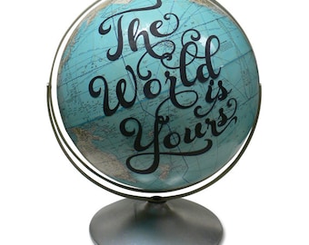 Vintage Globe Art, Onward , Graduation Present, World Globe, Adventure Awaits