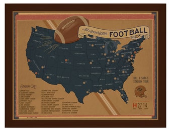 Personalized Vintage Style US Football Stadium Travel Tracker Map |  Football Fan Gift