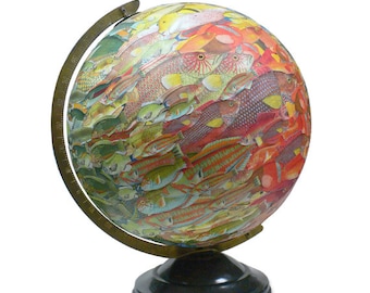 Vintage Globe Art, School of Fish, Fish Swarm World Globe Art