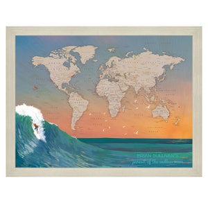 Personalized Surfing World Push Pin Map: Surfer Travel Gift