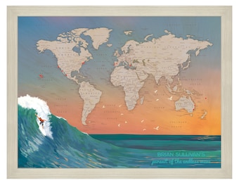 Personalized Surfing Trip World Pushpin Map