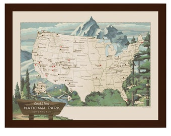 National Parks USA Push Pin Map, National Park Map, National Park Road Trip Map, National Park Gift, Mothers Day Gift