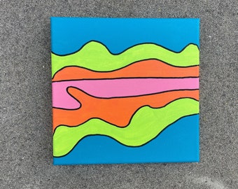 Original acrylic green, blue, pink, and orange painting