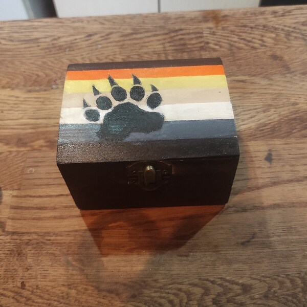 Hand painted Wood box Gay bear flag motive