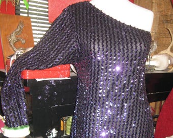 Frederick's of Hollywood one sleave purple sequin dress gown 13/14 USA Volup