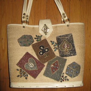 Vintage Card Suite Las Vegas Gambling gravel art gem dice 1960s 1950s kit handbag like Enid Collins