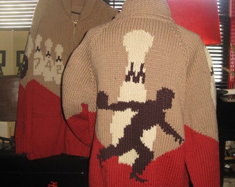 His and Hers Cowichan 1950s 50s Wool Bowling Pin Sweaters Set (two sweaters!!)
