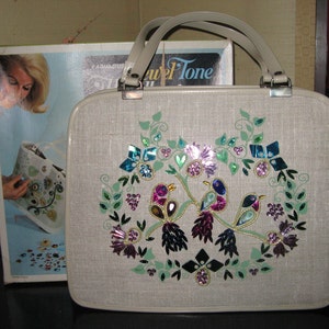 Enid Collins style Jewel Tone Songbirds Beaded craft Handbag completed with box and instructions