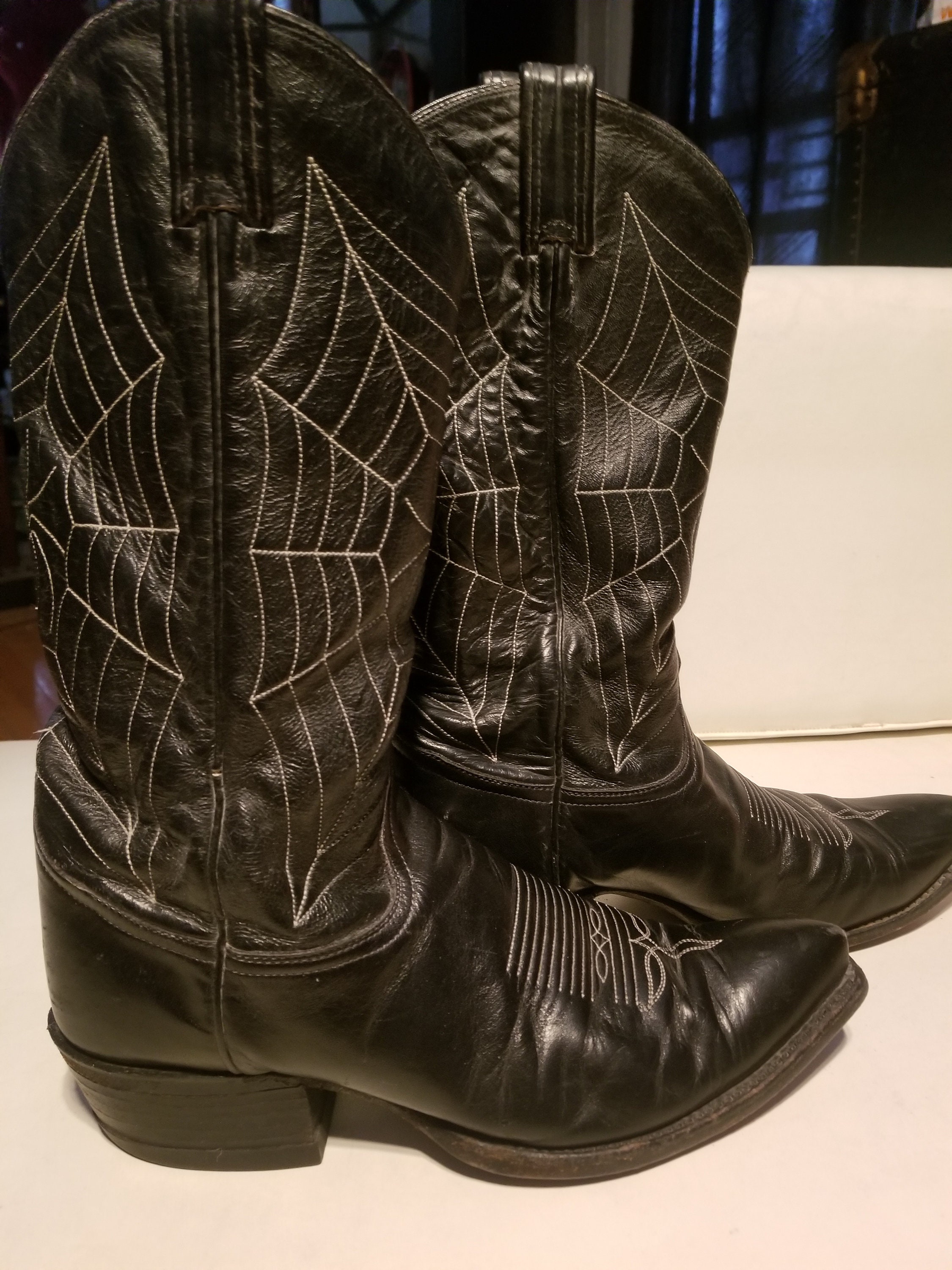 Vintage Tony Lama Leather Spider Web Cowboy Boots Made in Texas