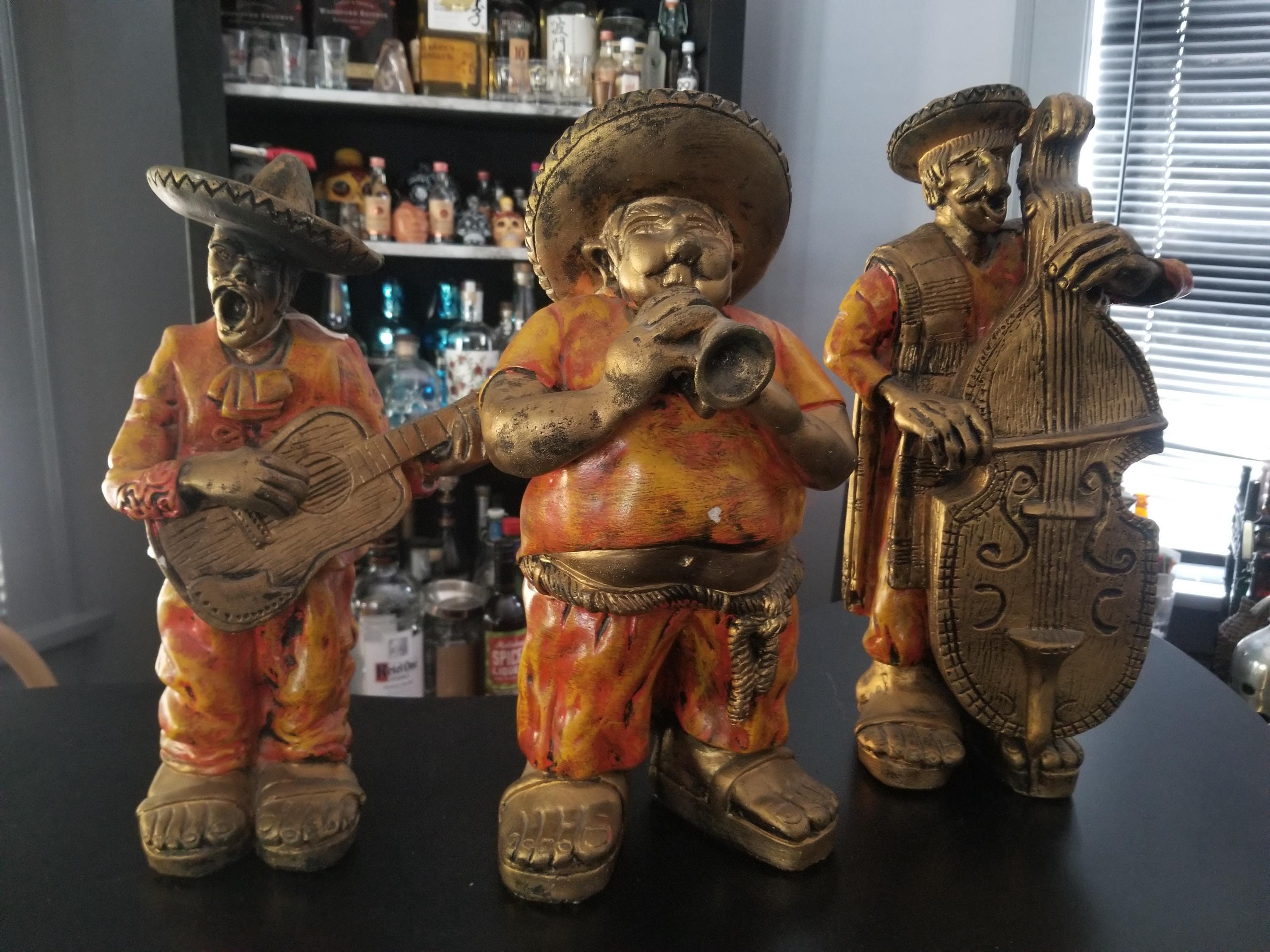 Large Vintage Chalkware Plasterware Mariachi Mexican Upright Bass
