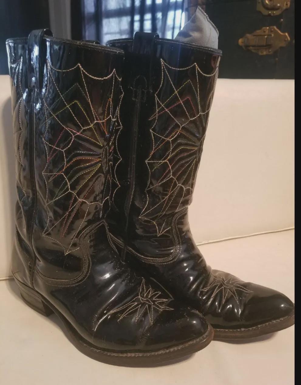 1980s Texas Imperial Black Patent Leather Spider Web Spiderweb