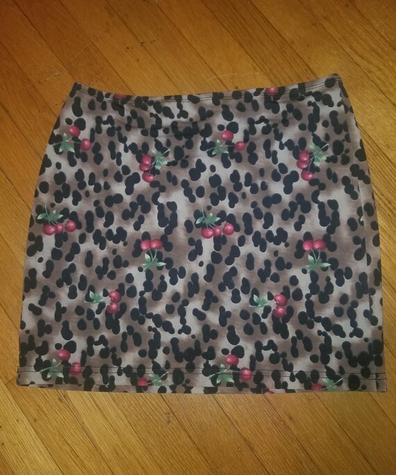 Fragile by XOXO Leopard Cherry Print Mini Skirt M Rockabilly Pinup