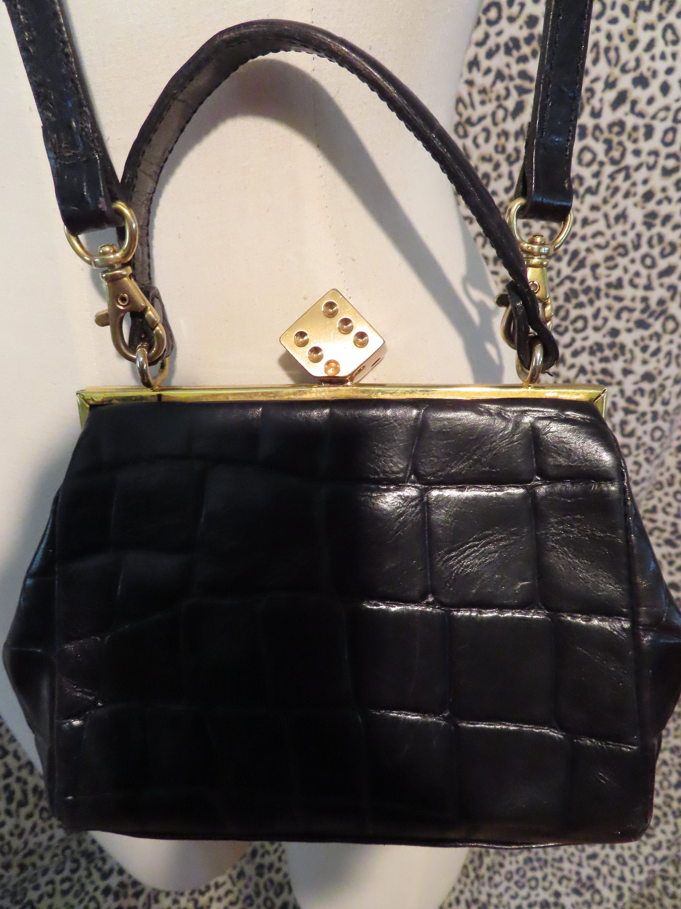 Nicole Miller Dice Kiss-lock Cross Body Handbag 1980s 80s Mock