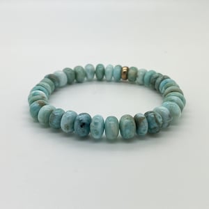 Genuine 10mm Blue Dominican Larimar Rondelle Beaded Natural Gemstone Bracelet with Real 925 Sterling Silver Accents, Mens Stylish Jewelry