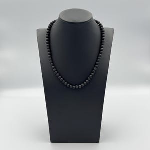 Genuine 6mm Black Lava Rock Beaded Natural Gemstone Necklace, Mens Stylish Jewelry