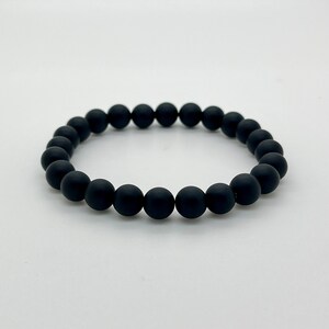 Genuine 8mm Black Matte Onyx Beaded Natural Gemstone Bracelet, Mens Stylish Jewelry