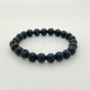 Genuine 8mm Black Lava Rock Beaded Natural Gemstone Grounding Bracelet, Mens Stylish Jewelry