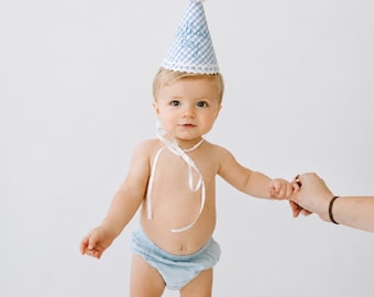 Party Hat | Boy First Birthday - Birthday Boy - Boy party hat - SHIPS NEXT day - Blue gingham birthday - Boy birthday hat