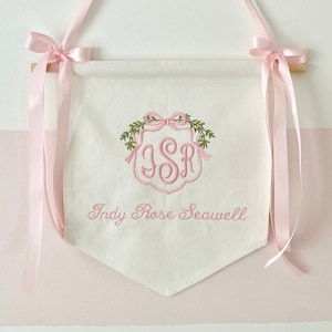 Custom Embroidered Baby Name Banner: Girl Nursery Decor