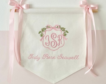 Custom Embroidered Baby Name Banner: Girl Nursery Decor
