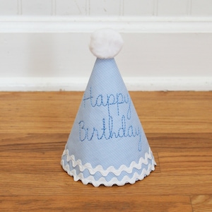 1st birthday hat - SHIPS NEXT day - Blue gingham birthday - Happy Birthday party hat - Boy birthday hat - Baby birthday hat