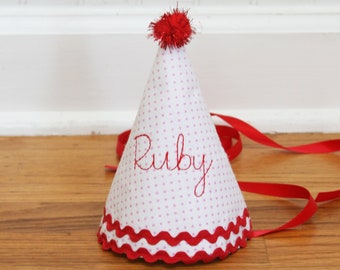 First Birthday Christmas | Red Girl Birthday Hat | Christmas Birthday Girl | Handmade birthday | Personalized party hat | First Christmas