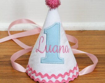 Girl first birthday hat | Pink girl birthday | Custom party hat | Handmade birthday hat | Personalized party hat | Baby keepsake