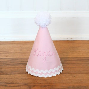 First Happy Birthday Hat | Ships NEXT DAY | Girl Party | Baby | Handmade Gift | Custom Decor | Pink Embroidery | Bow Personalized Floral